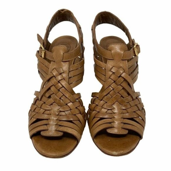 Tory Burch Platform Wedge Sandal Brown Leather 7.5 - Picture 2 of 9